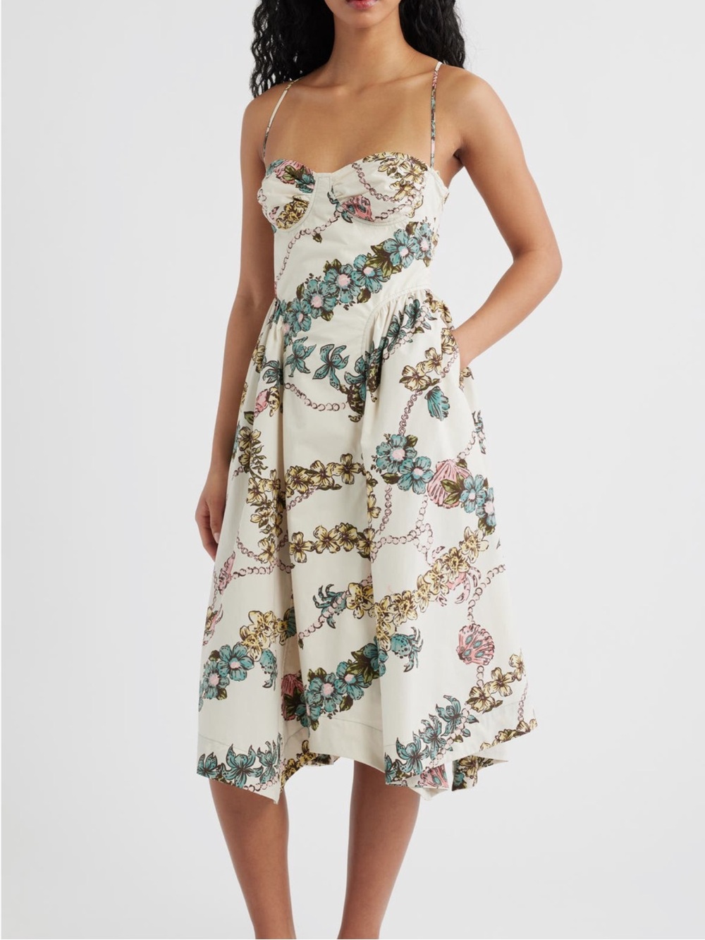 FREE PEOPLE cherish printed midi dress in ivory combo size large